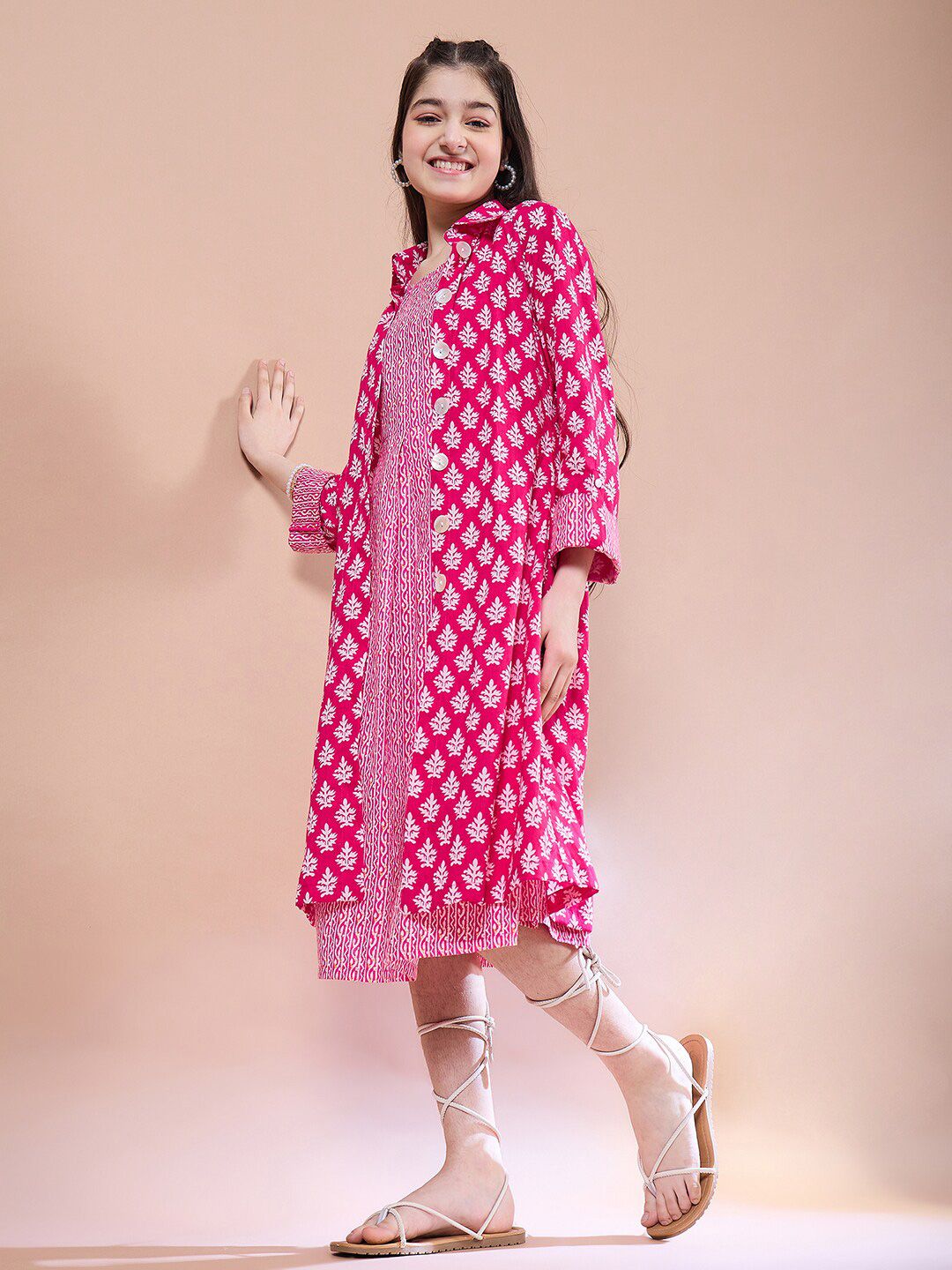 pspeaches Girls Ethnic Motifs Print A-Line Cotton Midi Dress