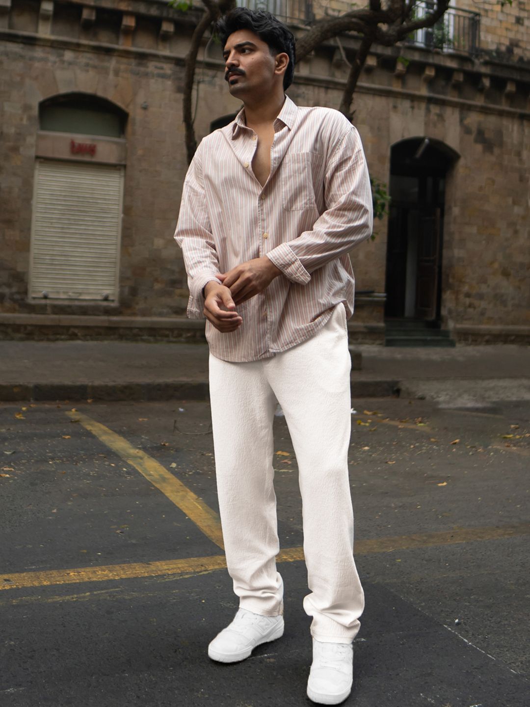 Powerlook Men Cream Structured Track Pant