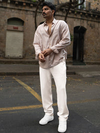 Powerlook Men Cream Structured Track Pant