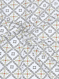 Monte Carlo Grey & White Ethnic Motifs Cotton 144 TC Single Bedsheet Set-2.29 m x 1.52 m