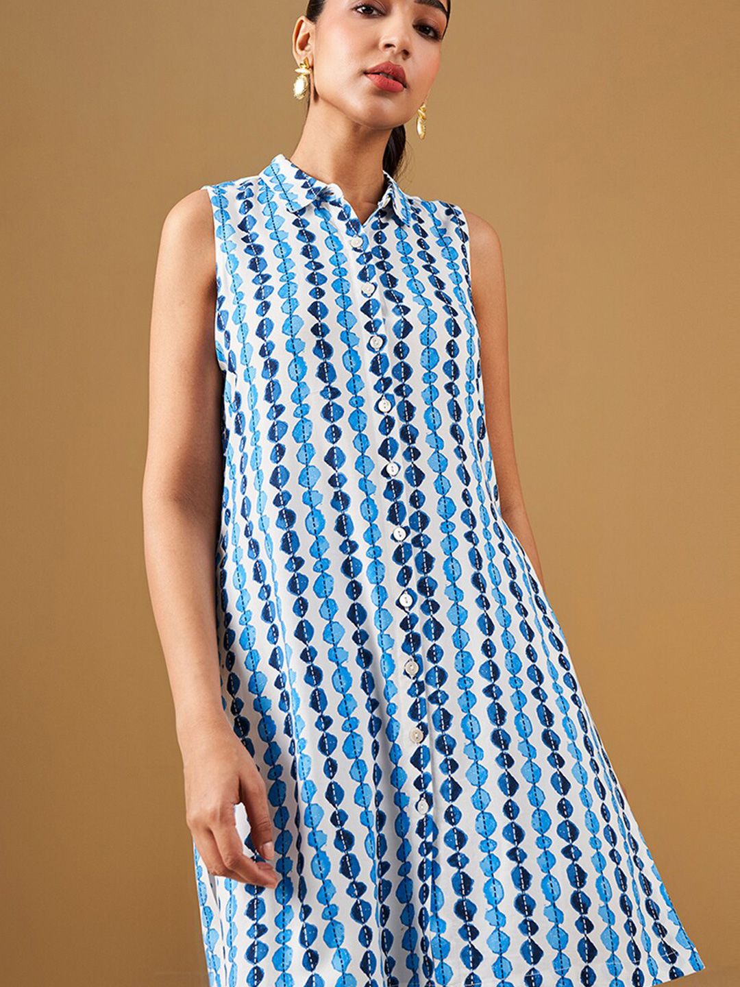 Global Desi Geometric Printed Panelled Pure Cotton Kurta with Palazzos