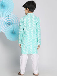 VASTRAMAY Boys Green Embroidered Regular Pure Cotton Kurta with Pyjamas