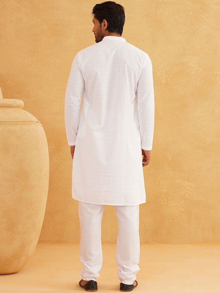 SOJANYA Geometric Embroidered Regular Pure Cotton Straight Kurta With Churidar