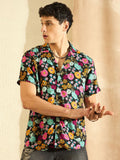 DENNISON Smart Oversized Floral Printed Cuban Collar Casual Shirt