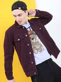 Highlander Men Jaket Denim Pepejal Ungu