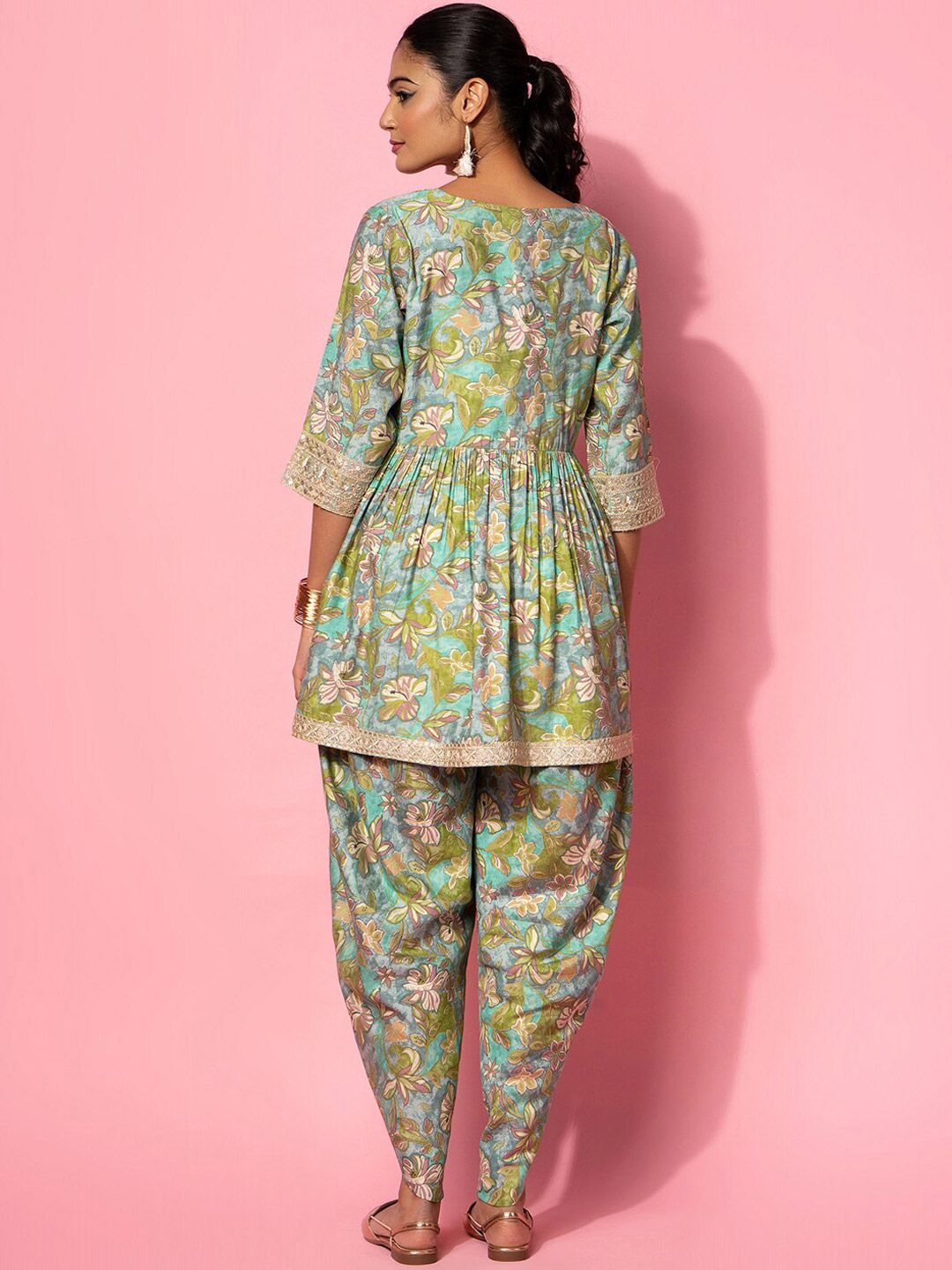 Libas Floral Printed V-Neck Tunic with Dhoti Pant