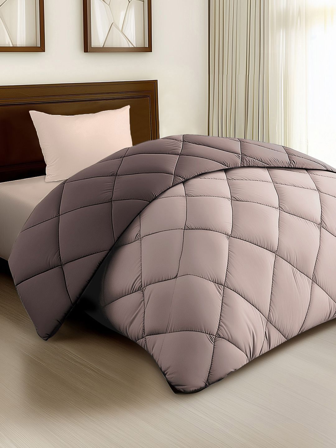 Story@home Browm & Beige Solid Reversible 240 GSM Heavy Winter Single Bed Comforter