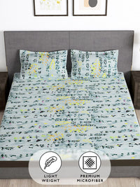 Story@home Grey & Black Floral 180 TC Queen Bedsheet with 2 Pillow Covers