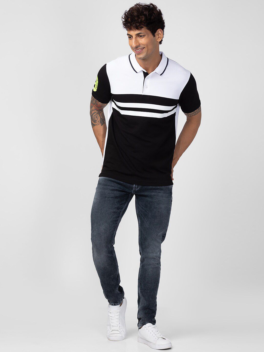 SPYKAR Men Colourblocked Polo Collar Slim Fit Cotton T-shirt