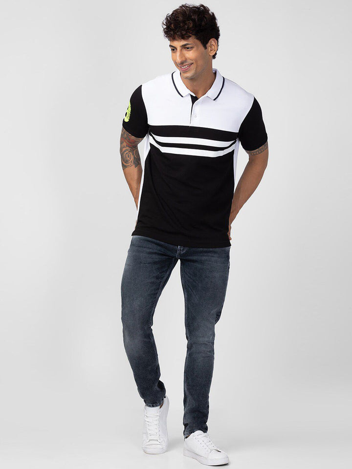 SPYKAR Men Colourblocked Polo Collar Slim Fit Cotton T-shirt