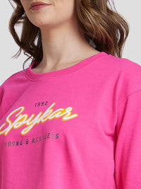 SPYKAR Boxy Fit Round Neck Typography Printed Crop Cotton Pullover Sweatshirt