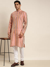 SOJANYA Men Peach-Coloured Thread Work Kurta
