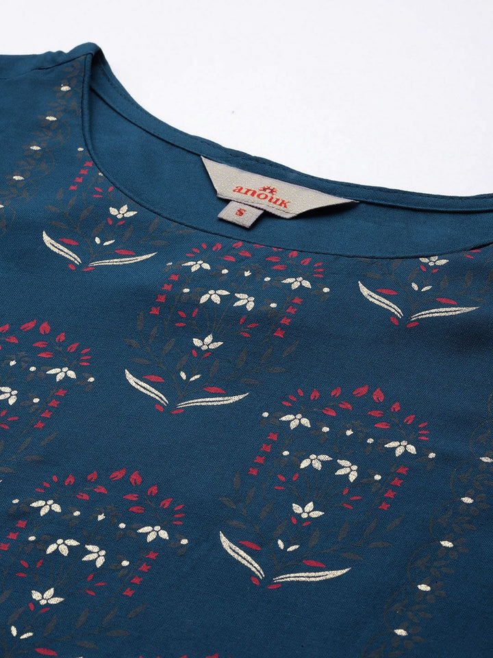 Anouk Ethnic Motifs Printed Asymmetric Hem Kurta