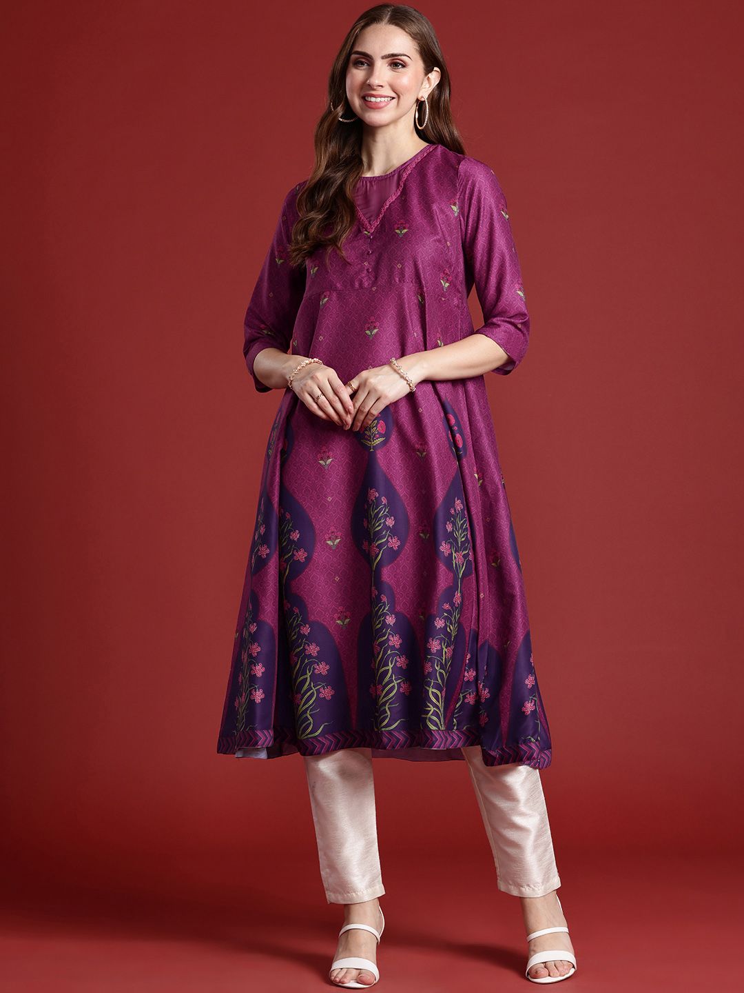 Anouk Floral Printed A-Line Kurta