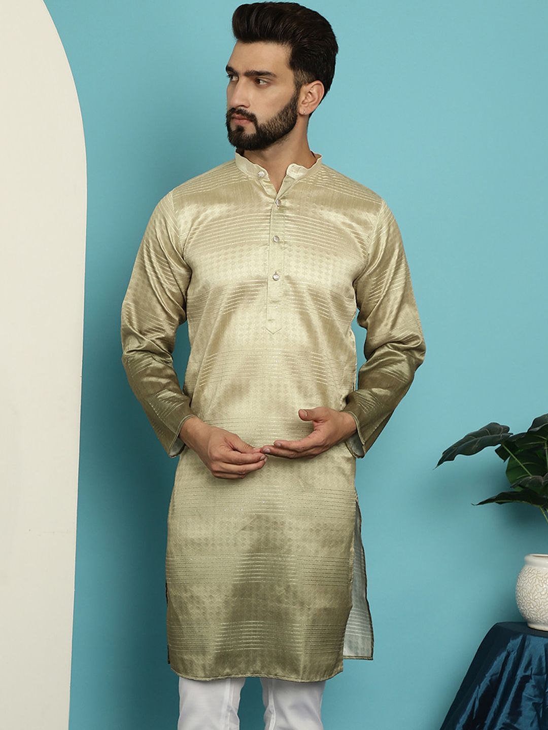 SOJANYA Mandarin Collar Ombre Silk Cotton Kurta