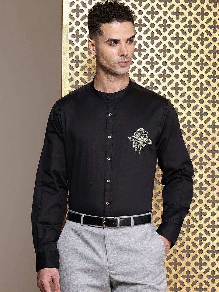 House of Pataudi Embroidered Detailed Pure Cotton Party Rozana Shirt