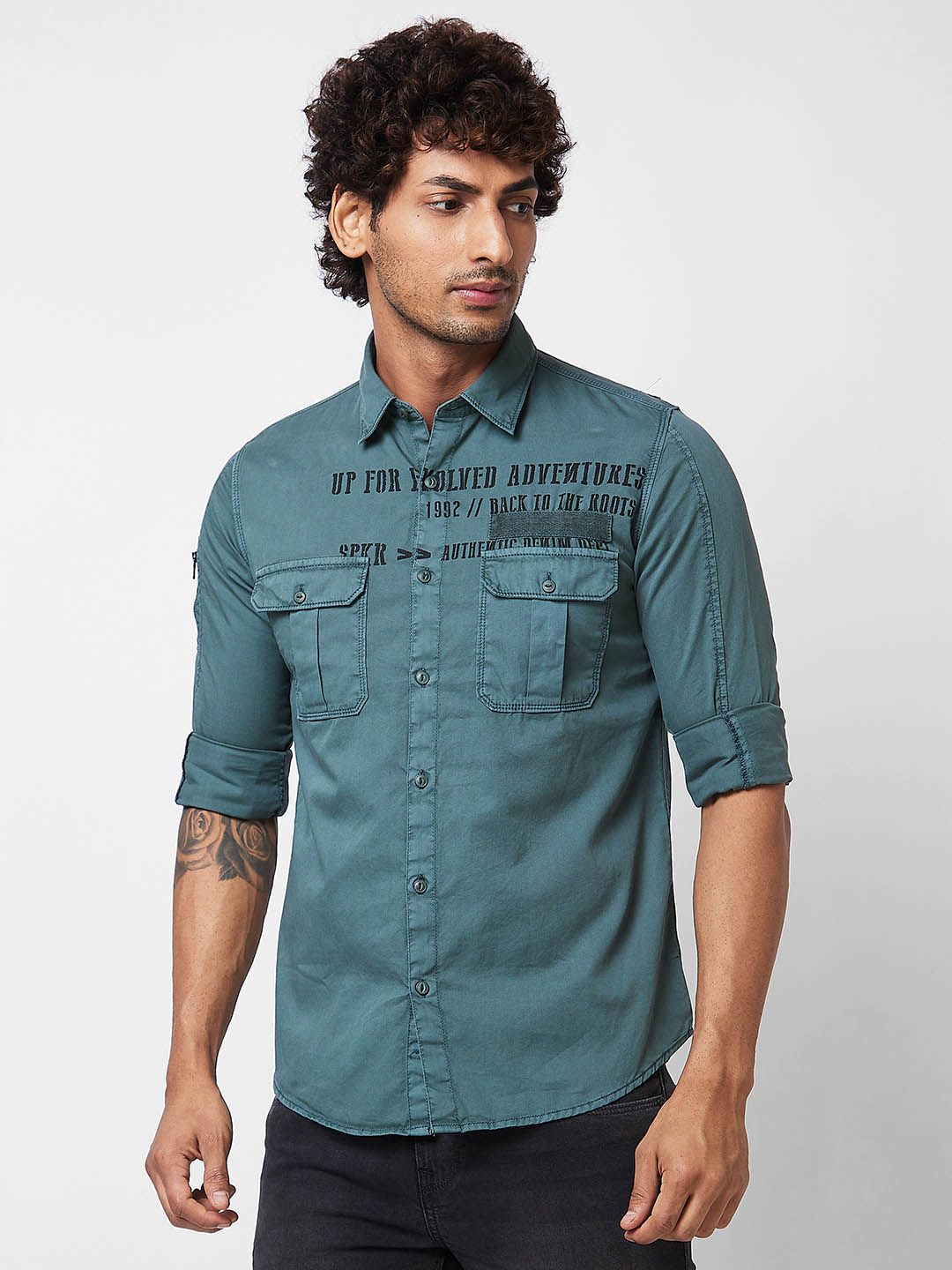 SPYKAR Typography Printed Cotton Casual Shirt