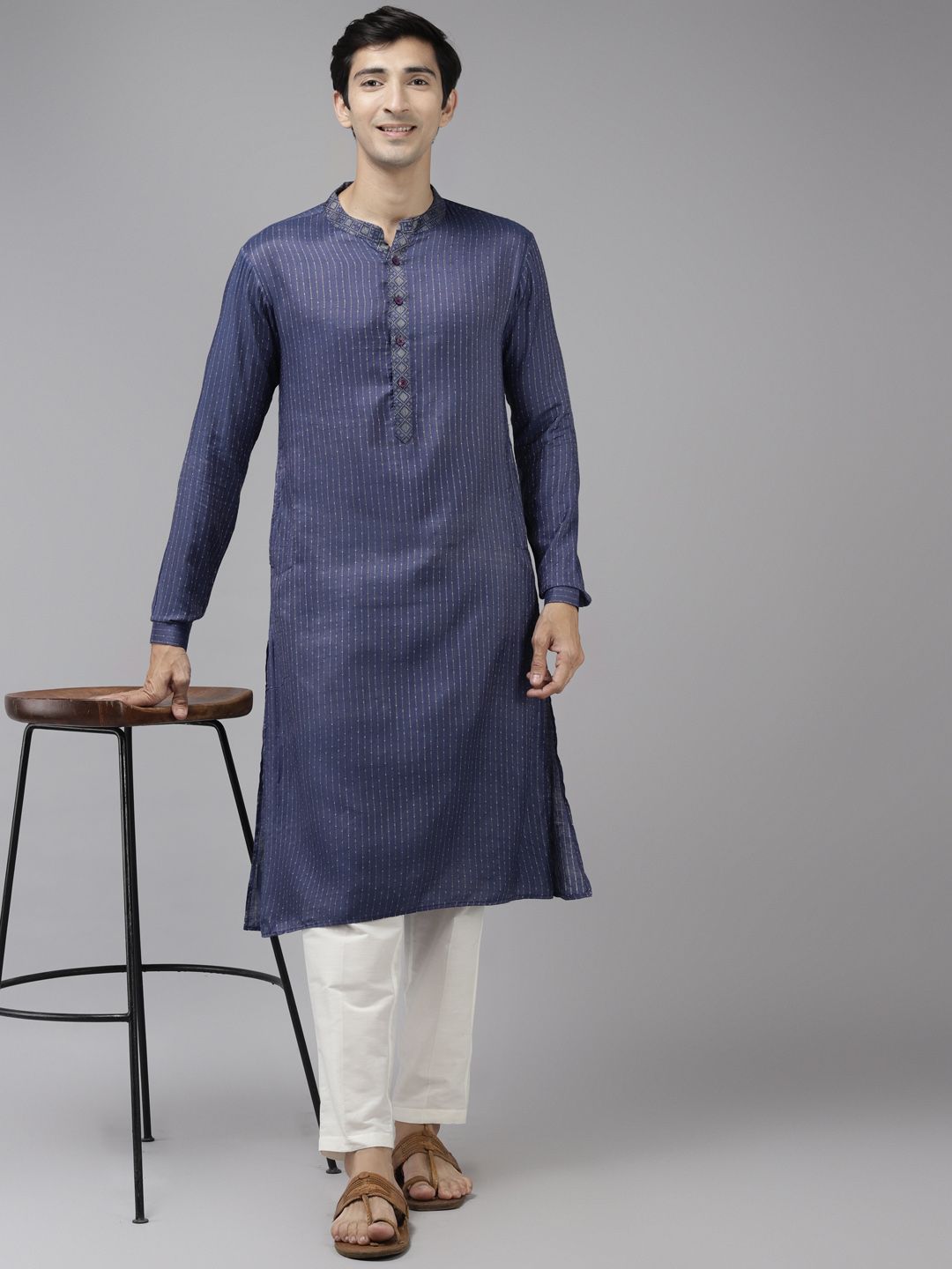 See Designs Men Black Thread Work Kurta with Trousers