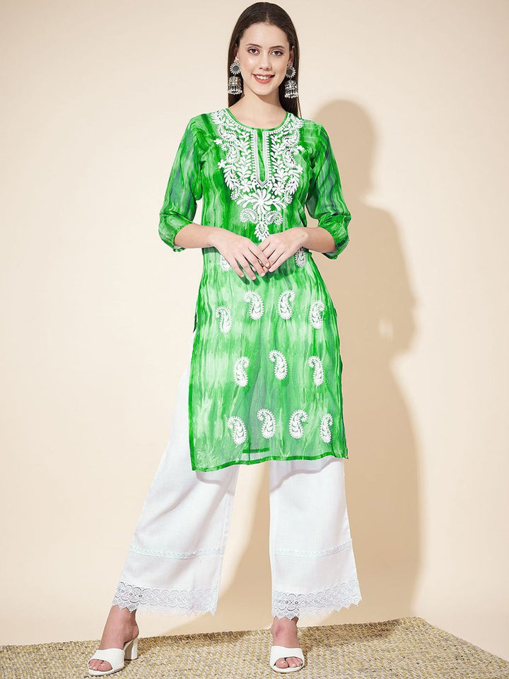 KALINI Paisley Embroidered Chikankari Georgette Straight Kurta