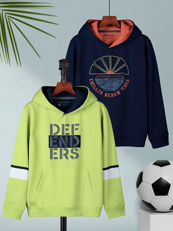 HELLCAT Boys Pack Of 2 Typography Printed Regular Fit Hooded Casual T-shirt