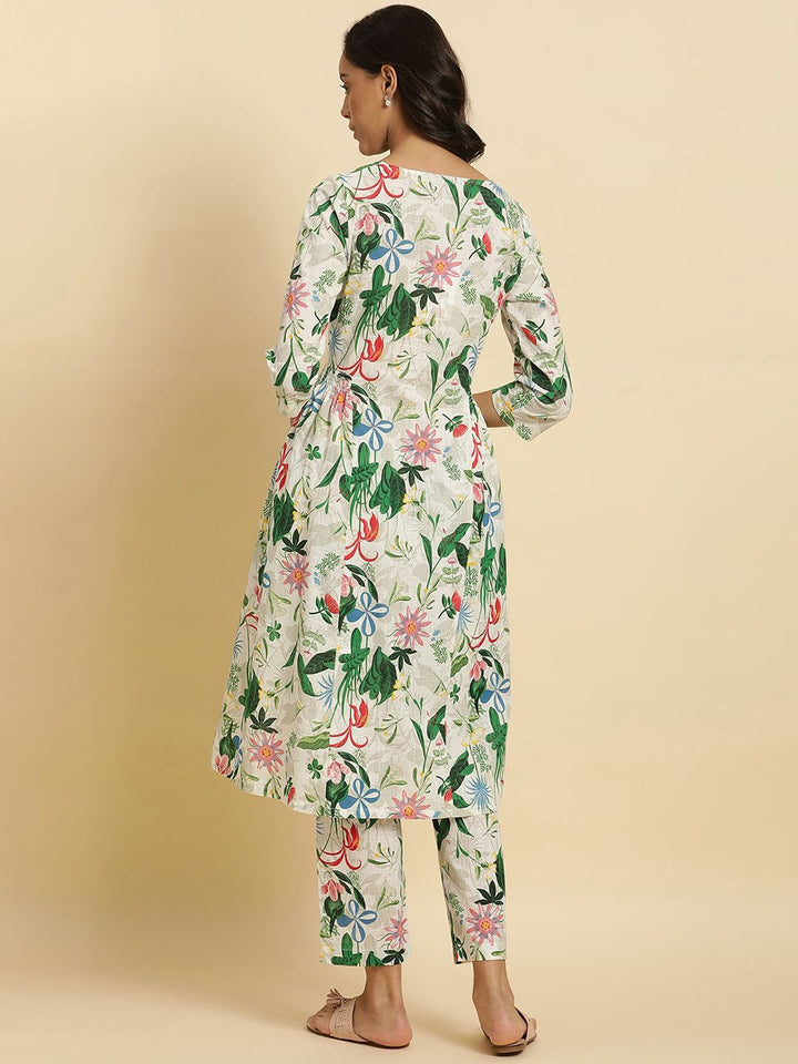 W Floral Printed Regular Pure Cotton Kurta With Trousers