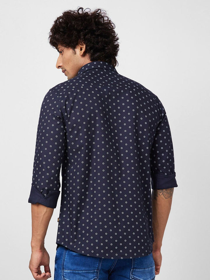 SPYKAR Slim Fit Geometric Printed Pure Cotton Casual Shirt