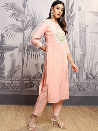 Vishudh Women Embroidered Thread Work Pure Cotton Kurta with Trousers & With Dupatta