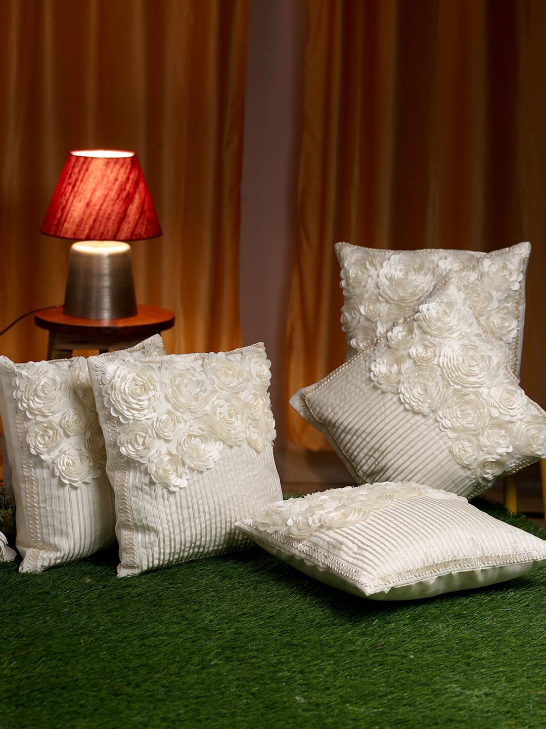 HOSTA HOMES Cream-Coloured Set of 5 Embellished 16" x 16" Square Cushion Covers