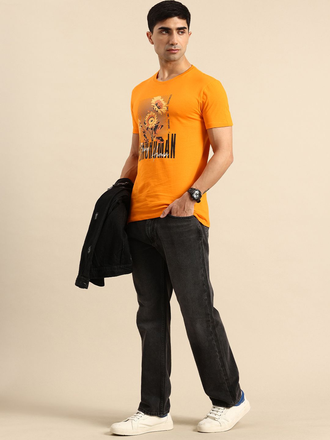 Being Human Pure Cotton Floral Printed Slim Fit T-shirt