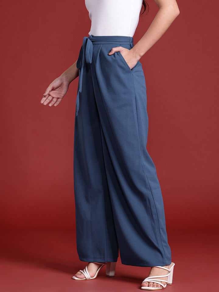all about you Women Pleated  Wide Leg Trousers with Fabric Belt