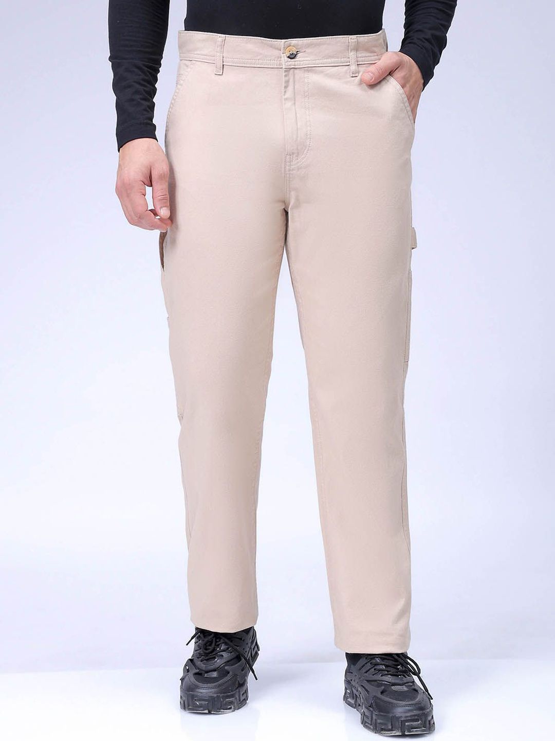The Indian Garage Co Men Relaxed Fit Mid-Rise Pure Cotton Formal Trouser