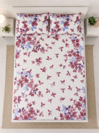 Myntra Elegant Homes Berwarna Krim & Bunga Merah Jambu Cadar King 300 TC dengan 2 Sarung Bantal