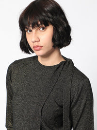 RAREISM Self Design Tie Ups Detail Long Sleeves Shimmer Top