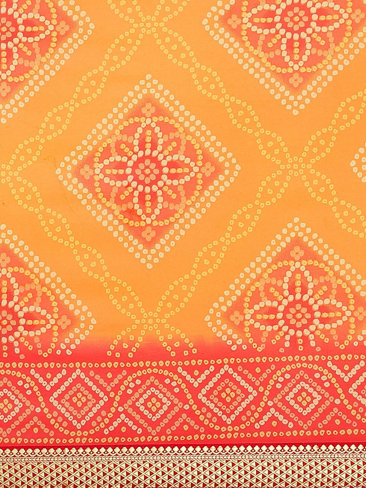Saree mall Orange & Red Printed Bandhani Saree