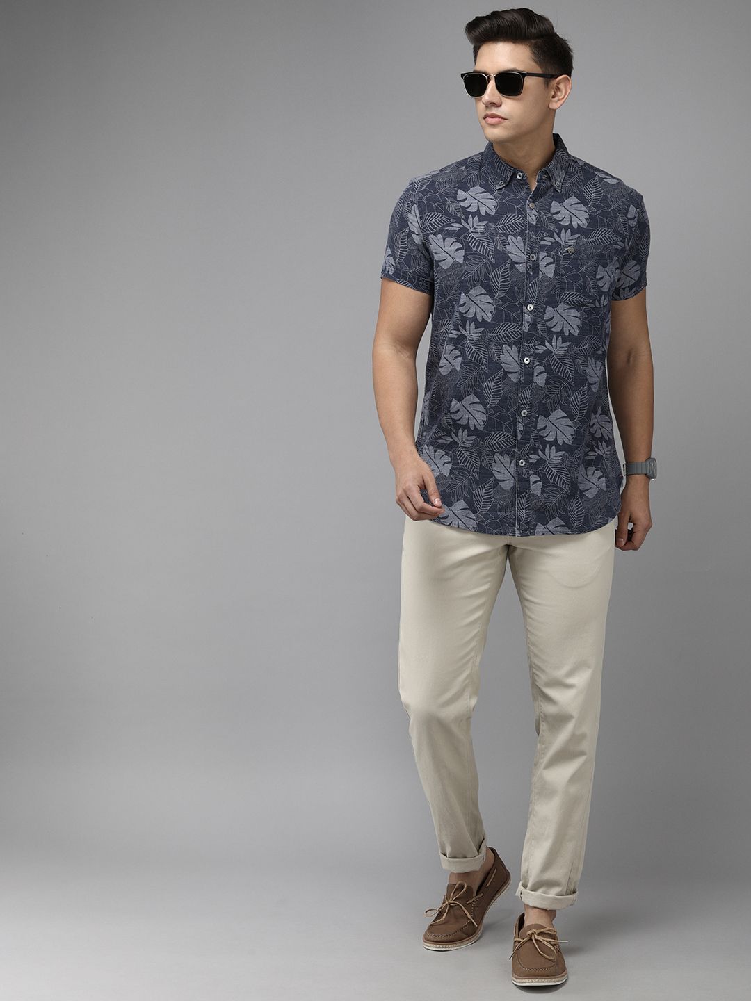 THE BEAR HOUSE Men Cotton Button Down Collar Slim Fit Floral Printed Casual Shirt