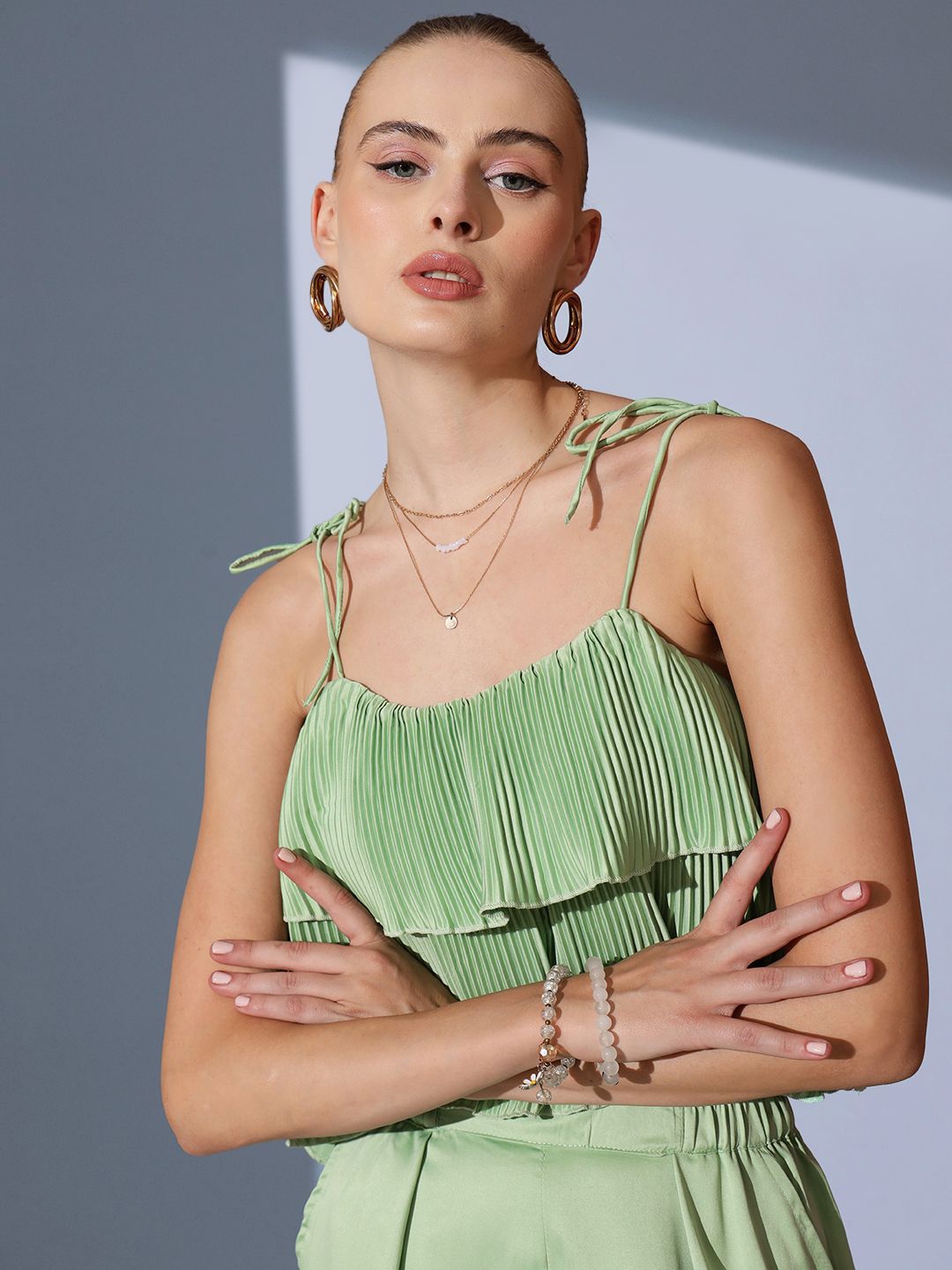 STREET 9 Pleated Shoulder Strap Top With Trouser Co-Ords
