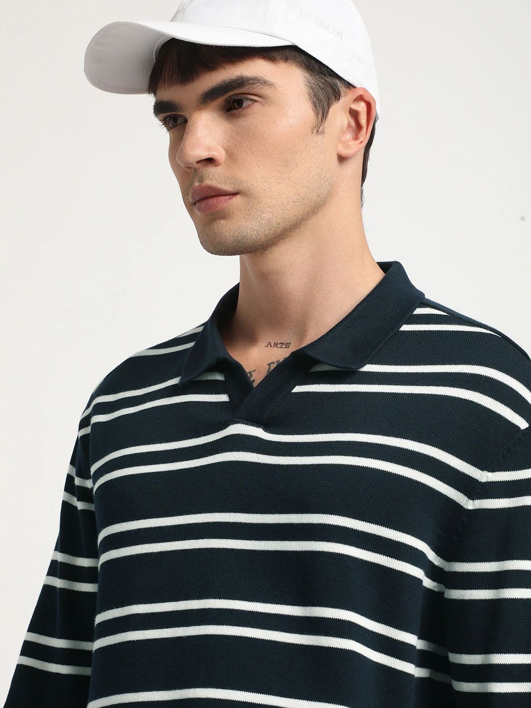 THE BEAR HOUSE Striped Regular Fit Cotton Polo Collar T-shirt