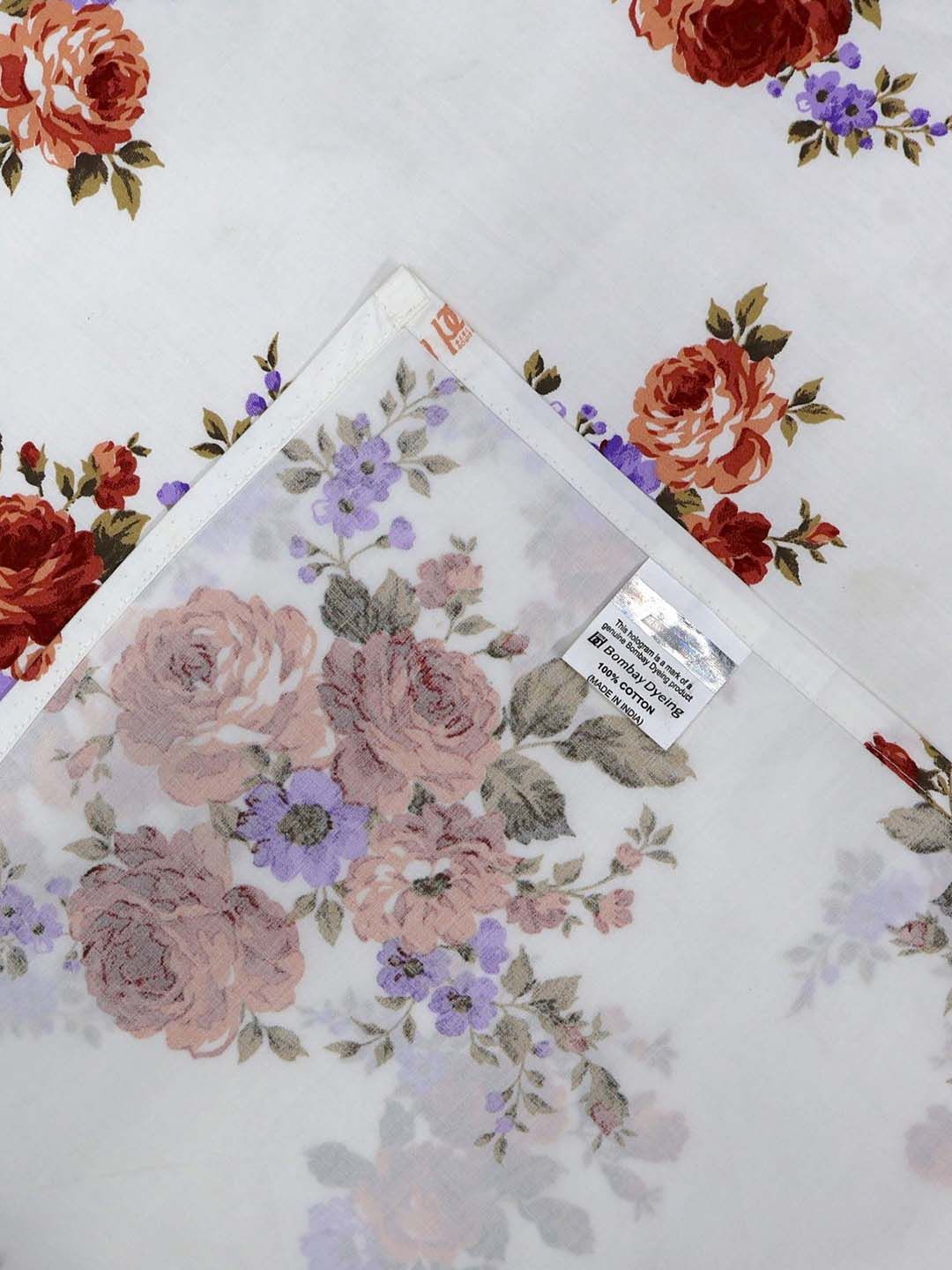 BOMBAY DYEING Rust & White Floral Pure Cotton 164 TC Queen Bedsheet With 2 Pillow Covers