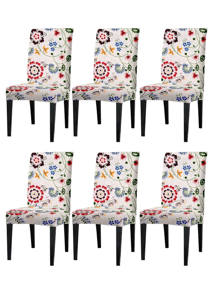 Cortina White 6 Pieces Floral Printed Dining Chair Covers