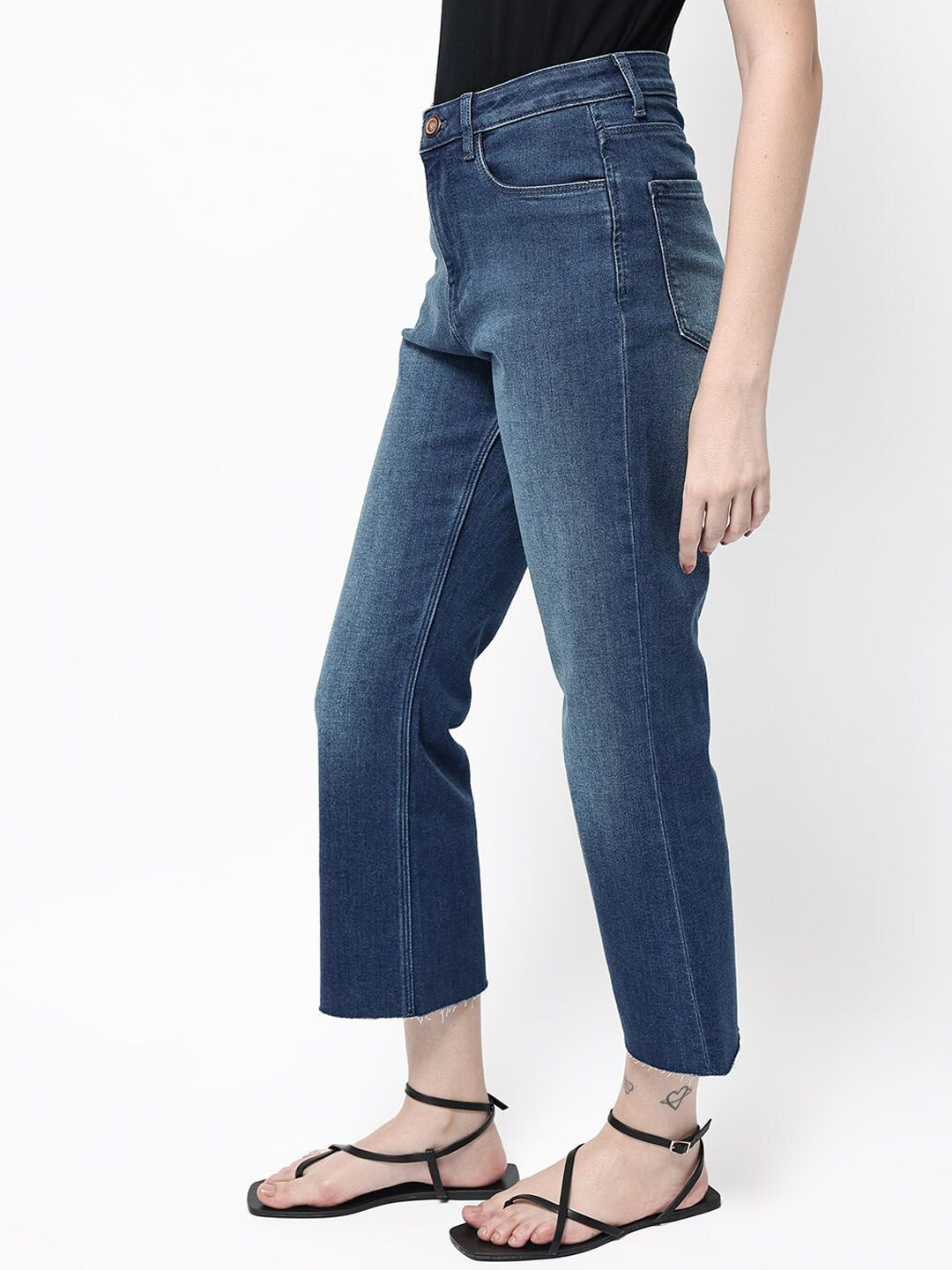 RAREISM Women Comfort Flared High-Rise Light Fade Stretchable Cropped Jeans