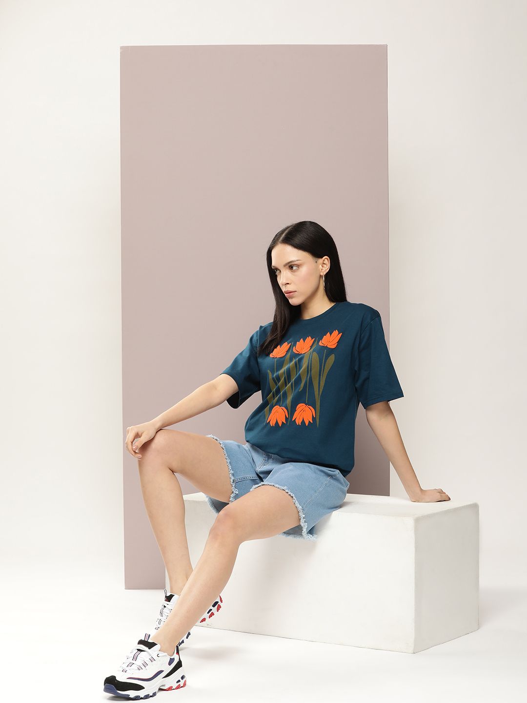 DILLINGER Women Graphic Printed Embossed Oversized T-shirt