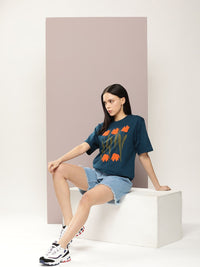 DILLINGER Women Graphic Printed Embossed Oversized T-shirt
