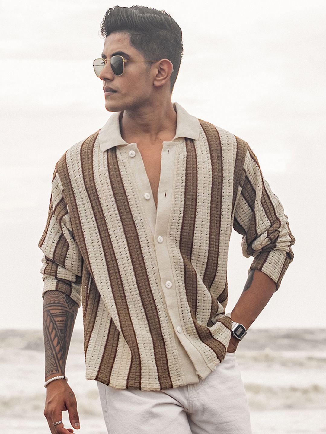 Powerlook Men Opaque Striped Casual Shirt
