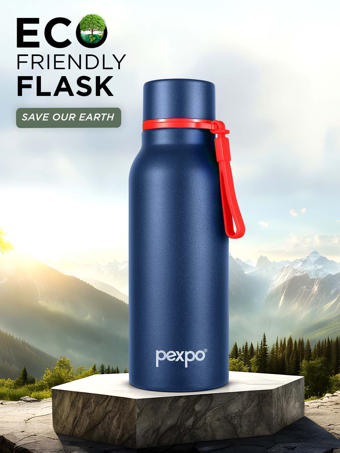 Pexpo Bosco Blue Double wall Thermosteel Hot & Cold Insulated Water Bottle 600ml