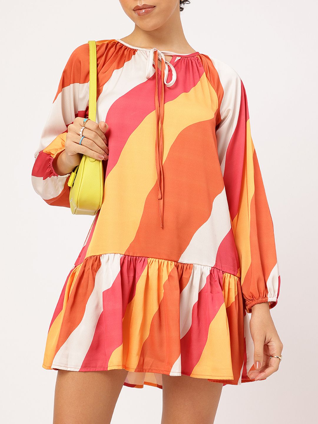 DressBerry Hello Sunshine Tie-Up Neck Abstract Printed Drop-waist Dress