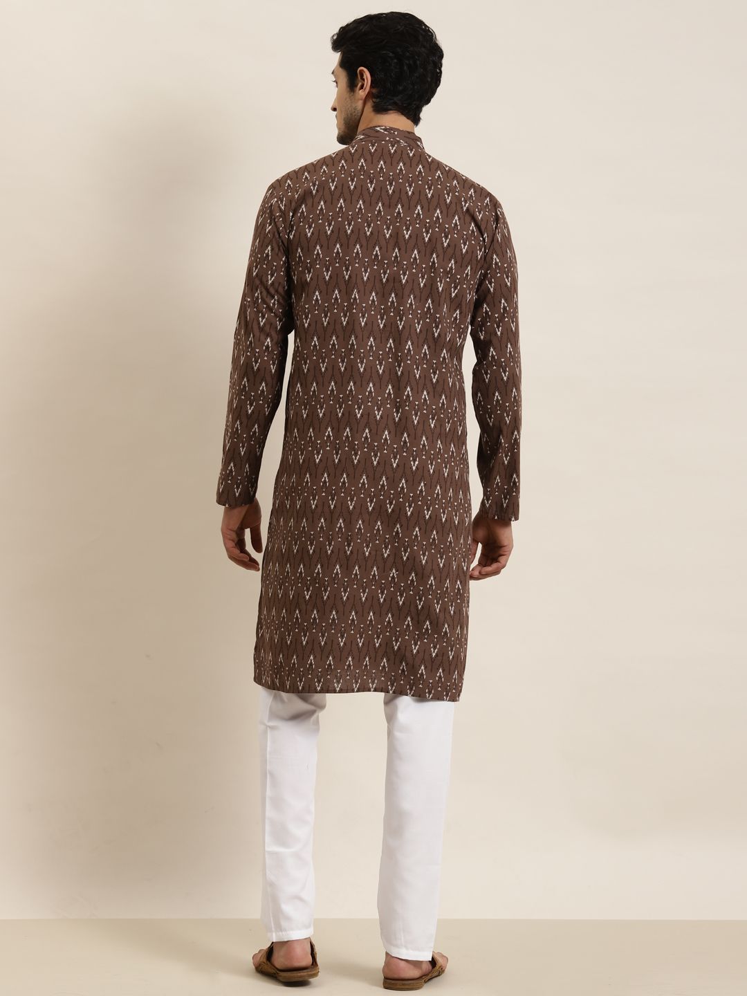 SOJANYA Men Brown & Cream-Coloured Ethnic Motifs Printed Kurta