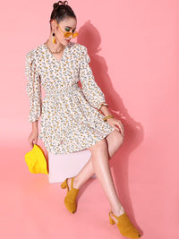 STREET 9 Women Bright Yellow Floral Dress