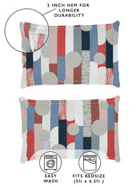 Story@home Grey & Red Geometric 180 TC Queen Bedsheet with 2 Pillow Covers