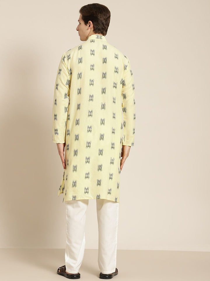 SOJANYA Lelaki Kuning & Hitam Pure Cotton Self Design Kurta