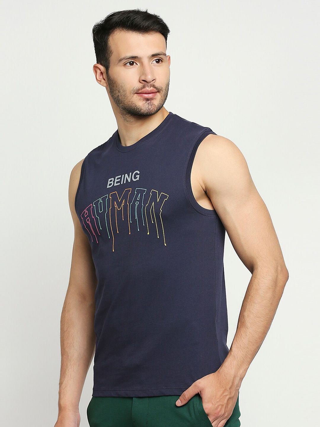 Being Human Men Navy Blue Typography Printed T-shirt